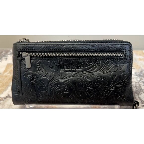 Wild West Los Angeles black hand tooled leather wallet/wristlet - Picture 2 of 7